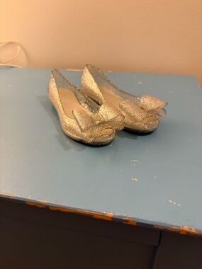 Little girls Glitter Bow Flat Shoes - Silver